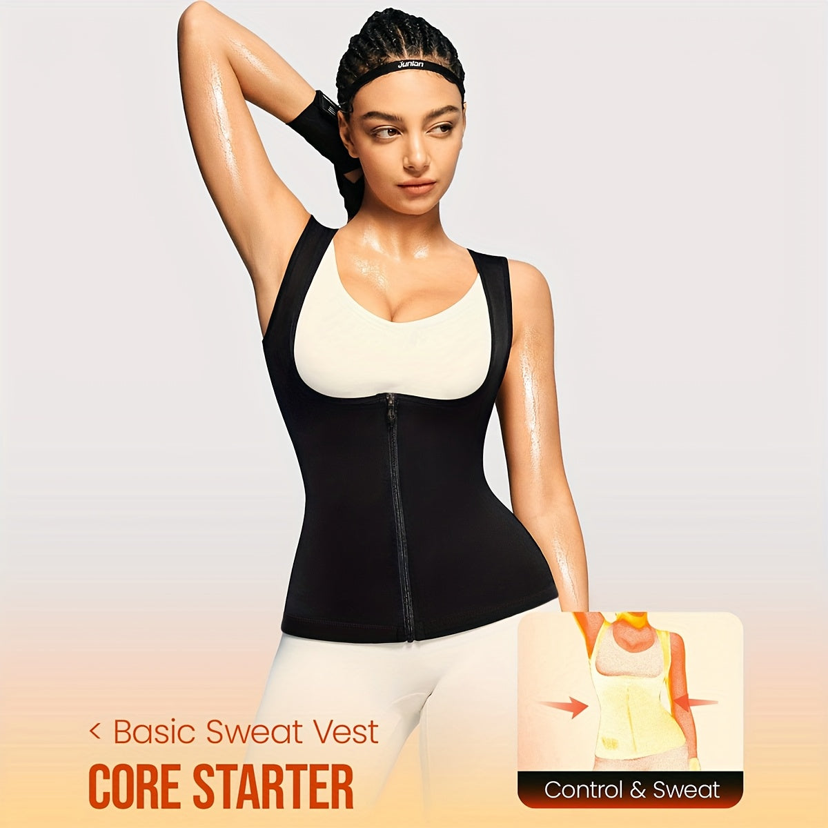 Women'S Sports Sauna Suit - High Compression Sweatshirt, Trendy Minimalist Sauna Vest with Waist Remover, Tight Wrap Fitness Shapewear for Waist, Suitable for Gym, Exercise, and Yoga, Women'S Zippered Vest, Zipper Design, Bre