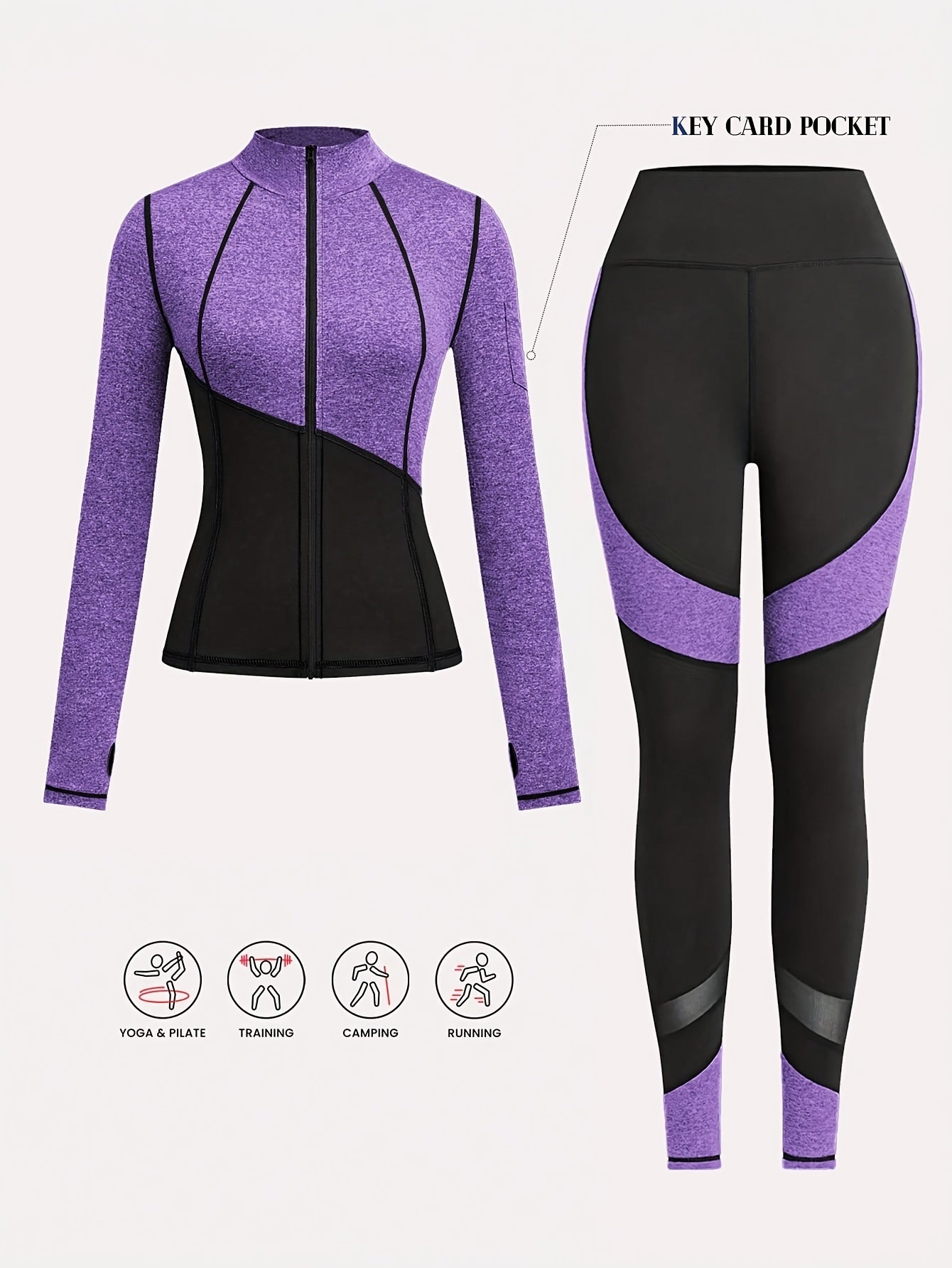 Women'S Two-Tone Running Fitness Leggings & Tank Top Set - Black & Pink, Stretchy Material, Zipper Detail, Perfect for Yoga & Casual Wear, Casual Wear Leggings|Stretchy Fabric Leggings|Zippered Leggings