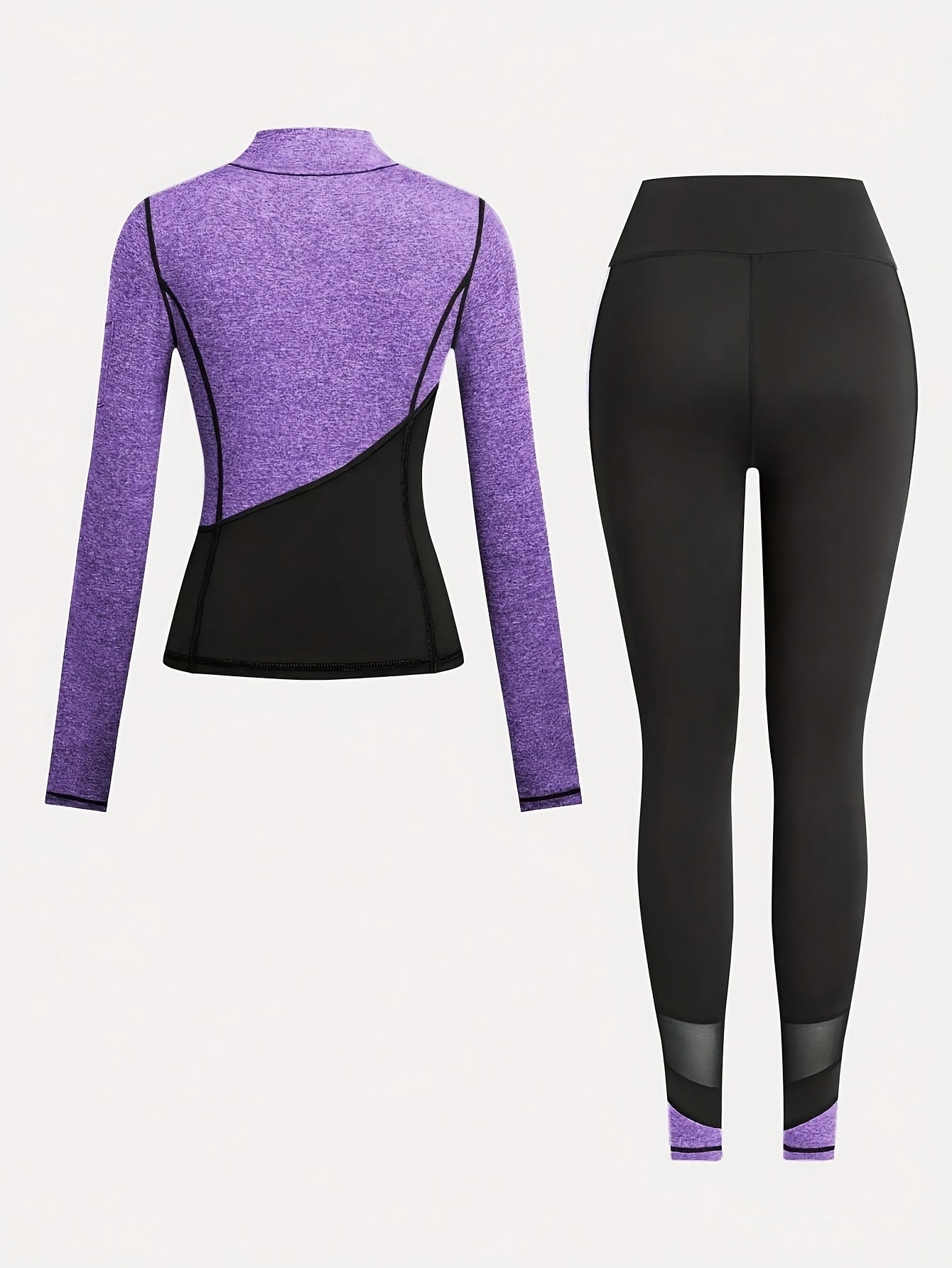 Women'S Two-Tone Running Fitness Leggings & Tank Top Set - Black & Pink, Stretchy Material, Zipper Detail, Perfect for Yoga & Casual Wear, Casual Wear Leggings|Stretchy Fabric Leggings|Zippered Leggings