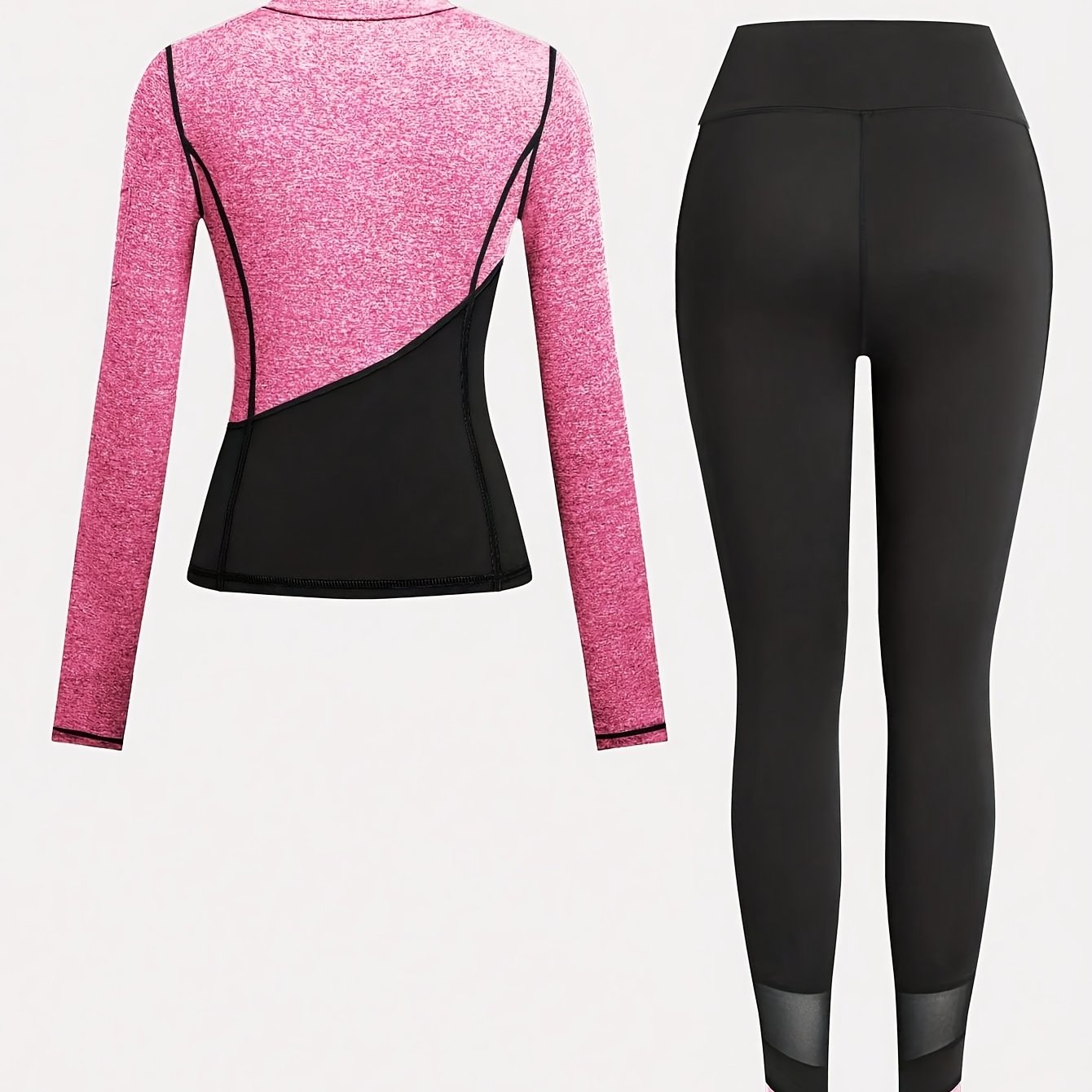 Women'S Two-Tone Running Fitness Leggings & Tank Top Set - Black & Pink, Stretchy Material, Zipper Detail, Perfect for Yoga & Casual Wear, Casual Wear Leggings|Stretchy Fabric Leggings|Zippered Leggings