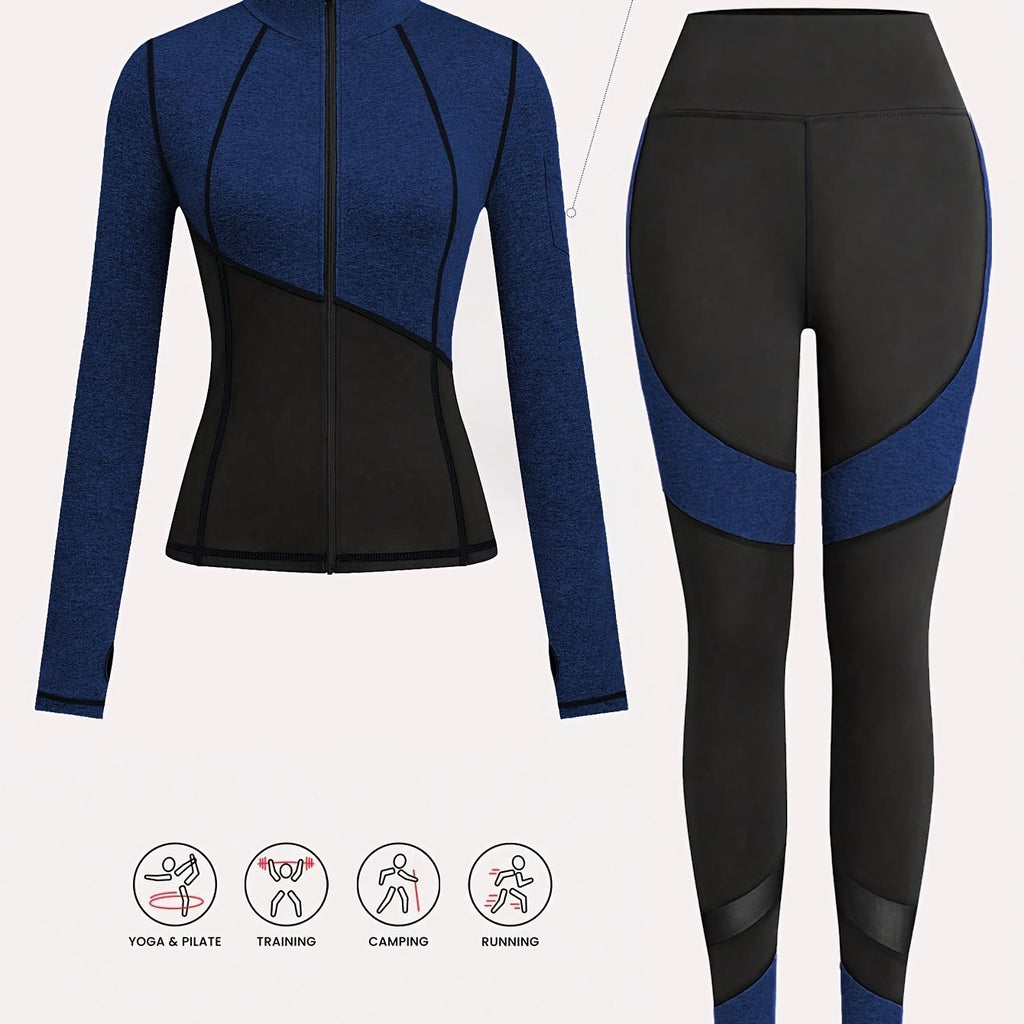 Women'S Two-Tone Running Fitness Leggings & Tank Top Set - Black & Pink, Stretchy Material, Zipper Detail, Perfect for Yoga & Casual Wear, Casual Wear Leggings|Stretchy Fabric Leggings|Zippered Leggings