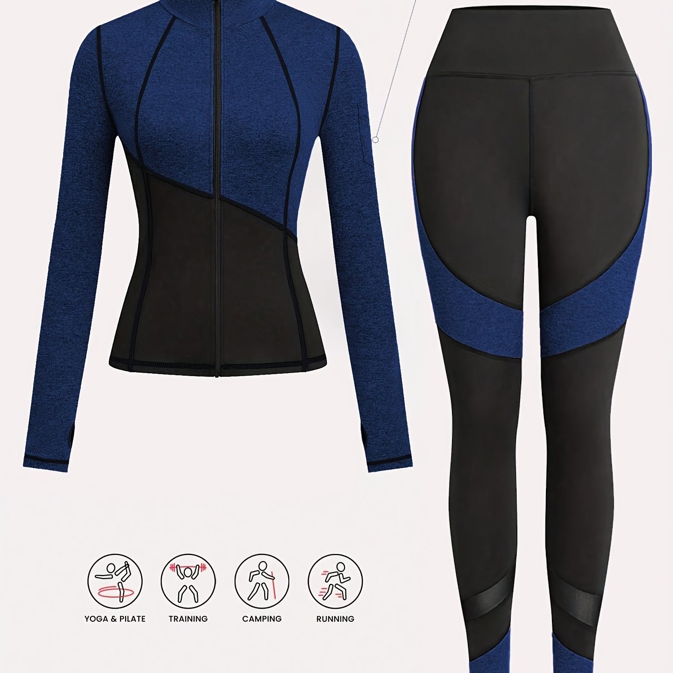 Women'S Two-Tone Running Fitness Leggings & Tank Top Set - Black & Pink, Stretchy Material, Zipper Detail, Perfect for Yoga & Casual Wear, Casual Wear Leggings|Stretchy Fabric Leggings|Zippered Leggings