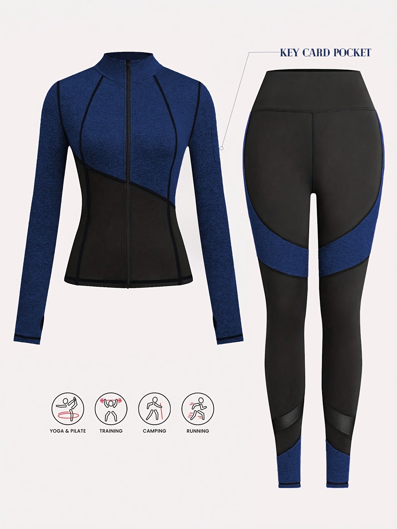Women'S Two-Tone Running Fitness Leggings & Tank Top Set - Black & Pink, Stretchy Material, Zipper Detail, Perfect for Yoga & Casual Wear, Casual Wear Leggings|Stretchy Fabric Leggings|Zippered Leggings