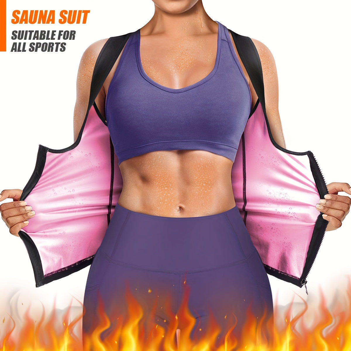 Women'S Sports Sauna Suit - High Compression Sweatshirt, Trendy Minimalist Sauna Vest with Waist Remover, Tight Wrap Fitness Shapewear for Waist, Suitable for Gym, Exercise, and Yoga, Women'S Zippered Vest, Zipper Design, Bre