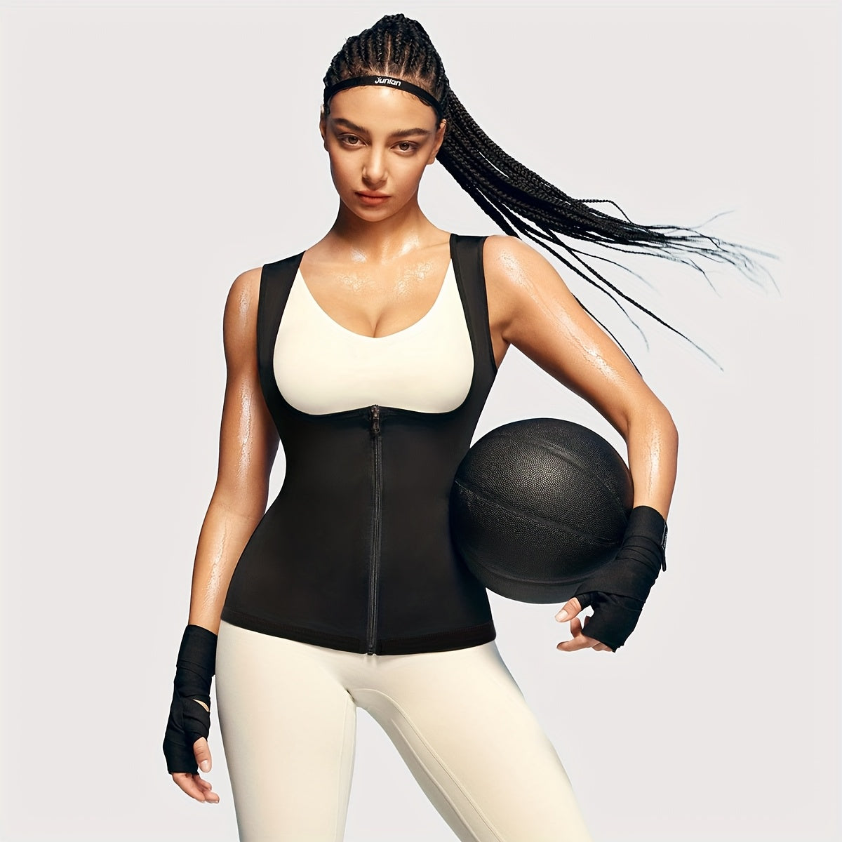 Women'S Sports Sauna Suit - High Compression Sweatshirt, Trendy Minimalist Sauna Vest with Waist Remover, Tight Wrap Fitness Shapewear for Waist, Suitable for Gym, Exercise, and Yoga, Women'S Zippered Vest, Zipper Design, Bre