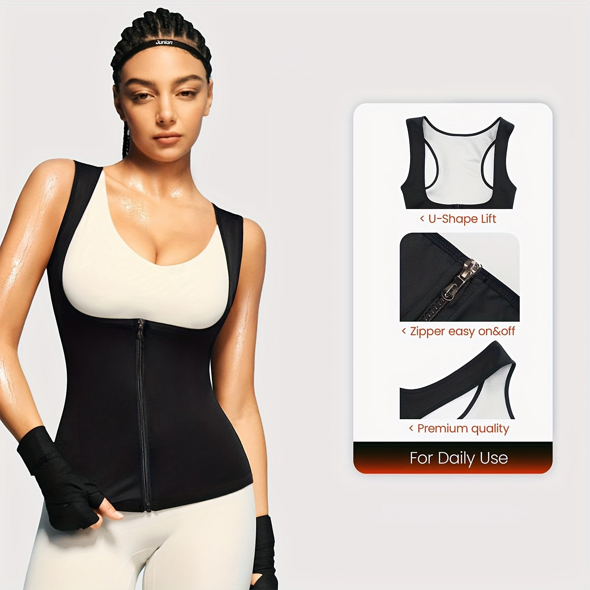 Women'S Sports Sauna Suit - High Compression Sweatshirt, Trendy Minimalist Sauna Vest with Waist Remover, Tight Wrap Fitness Shapewear for Waist, Suitable for Gym, Exercise, and Yoga, Women'S Zippered Vest, Zipper Design, Bre