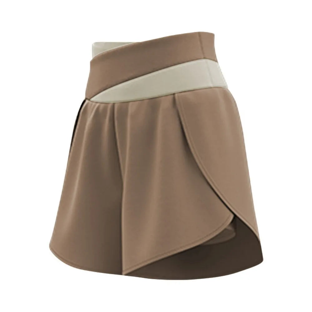 Breathable Women Sports Shorts Colorblocked Elastic Waistband Yoga Skirt Shorts Anti-Slip 2 In 1 Inner Liner