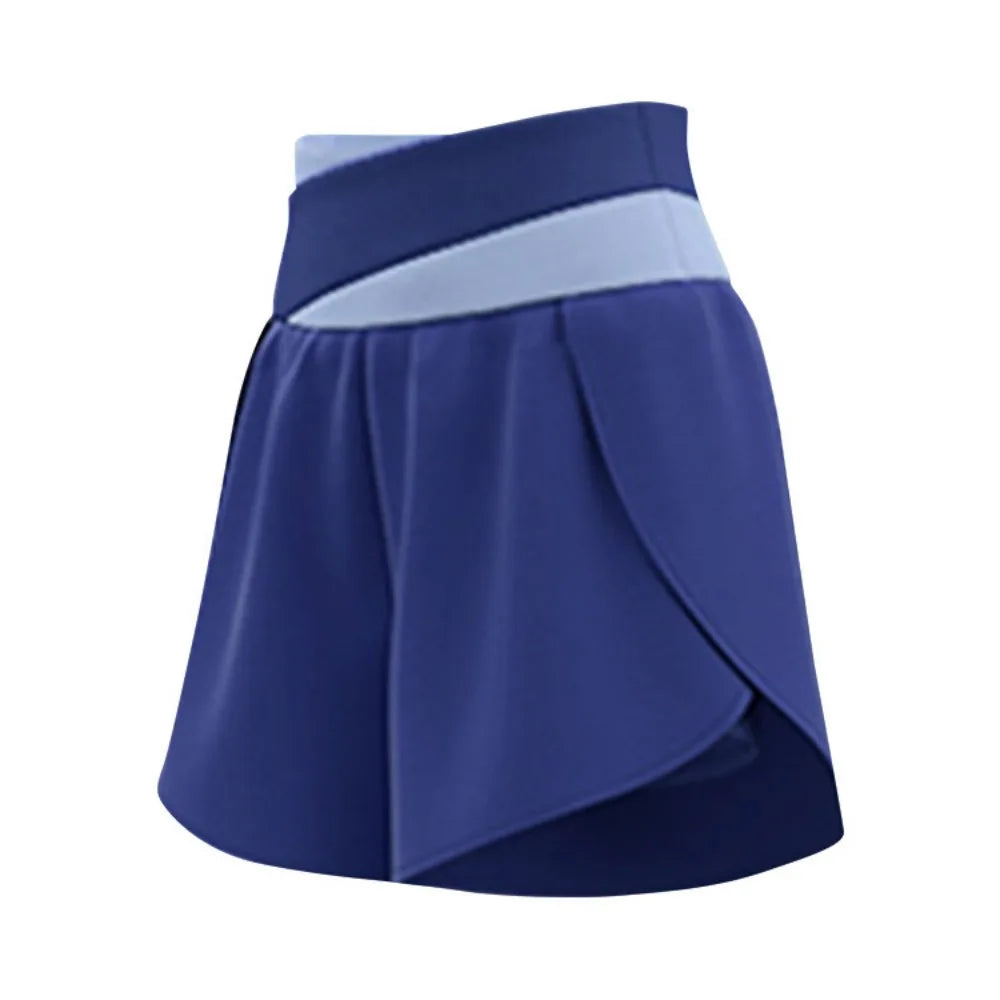 Breathable Women Sports Shorts Colorblocked Elastic Waistband Yoga Skirt Shorts Anti-Slip 2 In 1 Inner Liner