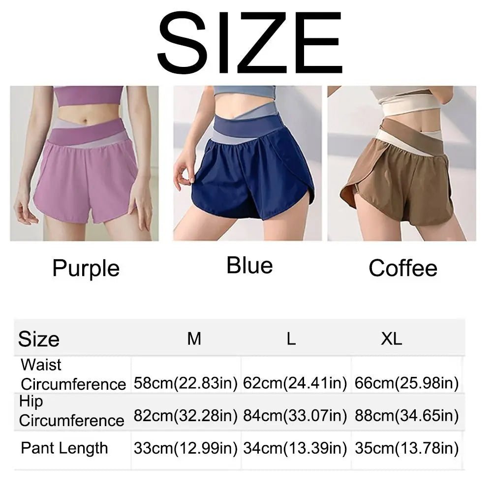 Breathable Women Sports Shorts Colorblocked Elastic Waistband Yoga Skirt Shorts Anti-Slip 2 In 1 Inner Liner