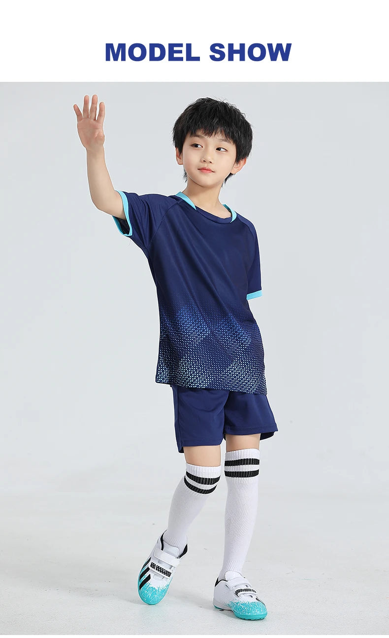 Children Football Jerseys Shorts Boys Girls Soccer Clothes Set Short Sleeve Football Uniforms Kids Soccer Tracksuit Jersey 7712