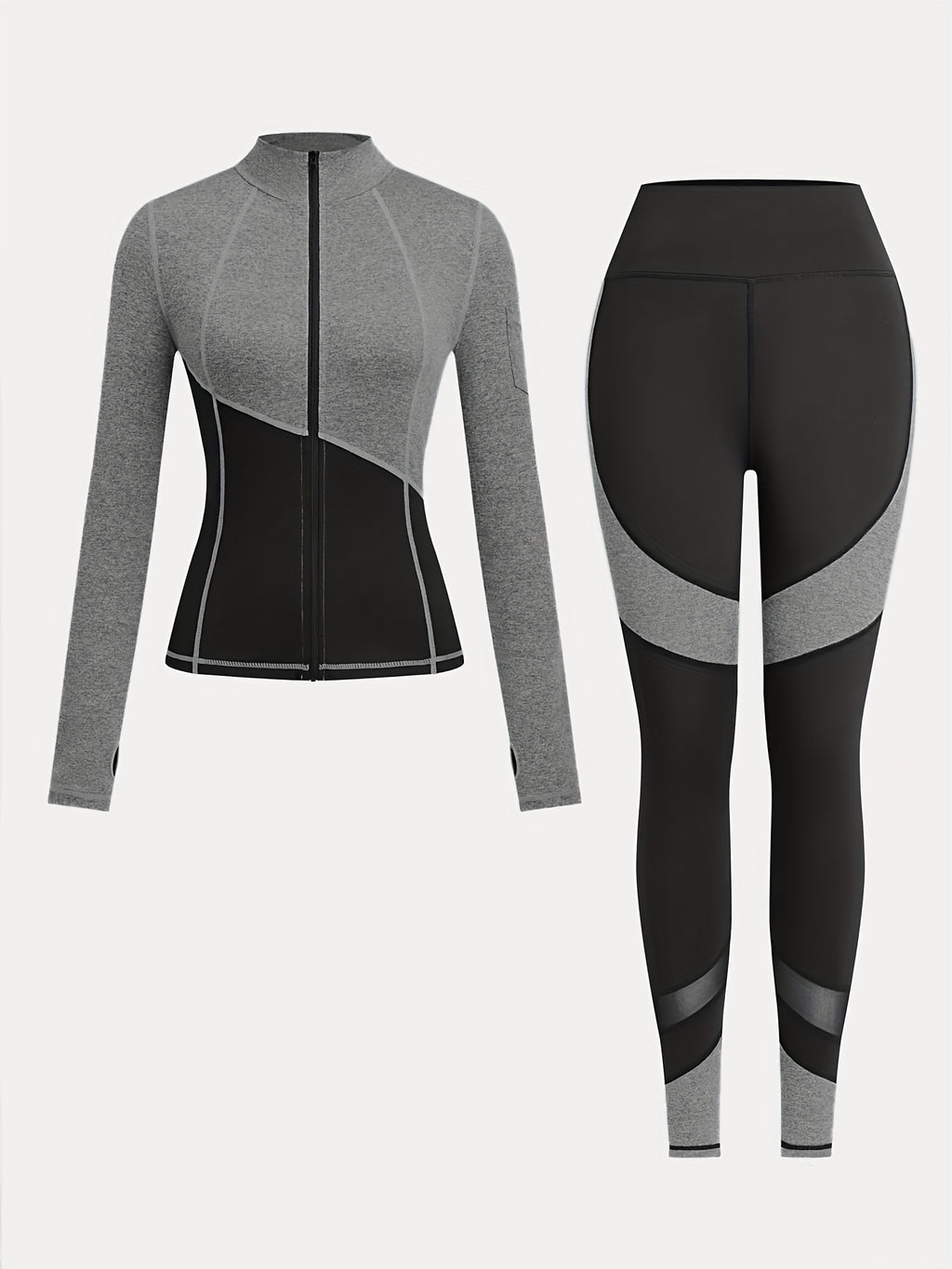 Women'S Two-Tone Running Fitness Leggings & Tank Top Set - Black & Pink, Stretchy Material, Zipper Detail, Perfect for Yoga & Casual Wear, Casual Wear Leggings|Stretchy Fabric Leggings|Zippered Leggings