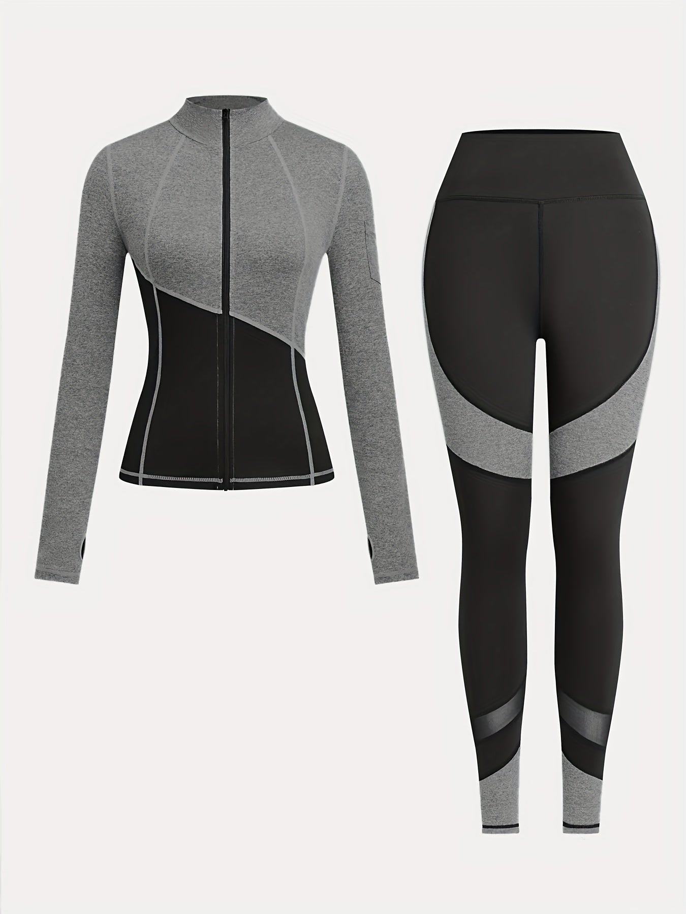 Women'S Two-Tone Running Fitness Leggings & Tank Top Set - Black & Pink, Stretchy Material, Zipper Detail, Perfect for Yoga & Casual Wear, Casual Wear Leggings|Stretchy Fabric Leggings|Zippered Leggings