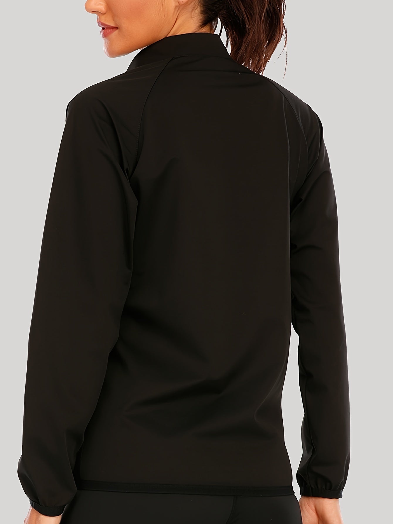 1pc Women's Reflective Zipper Contrast Design Lightweight Silvery-Plated Long-Sleeve Sweatshirt for Gym and Fitness