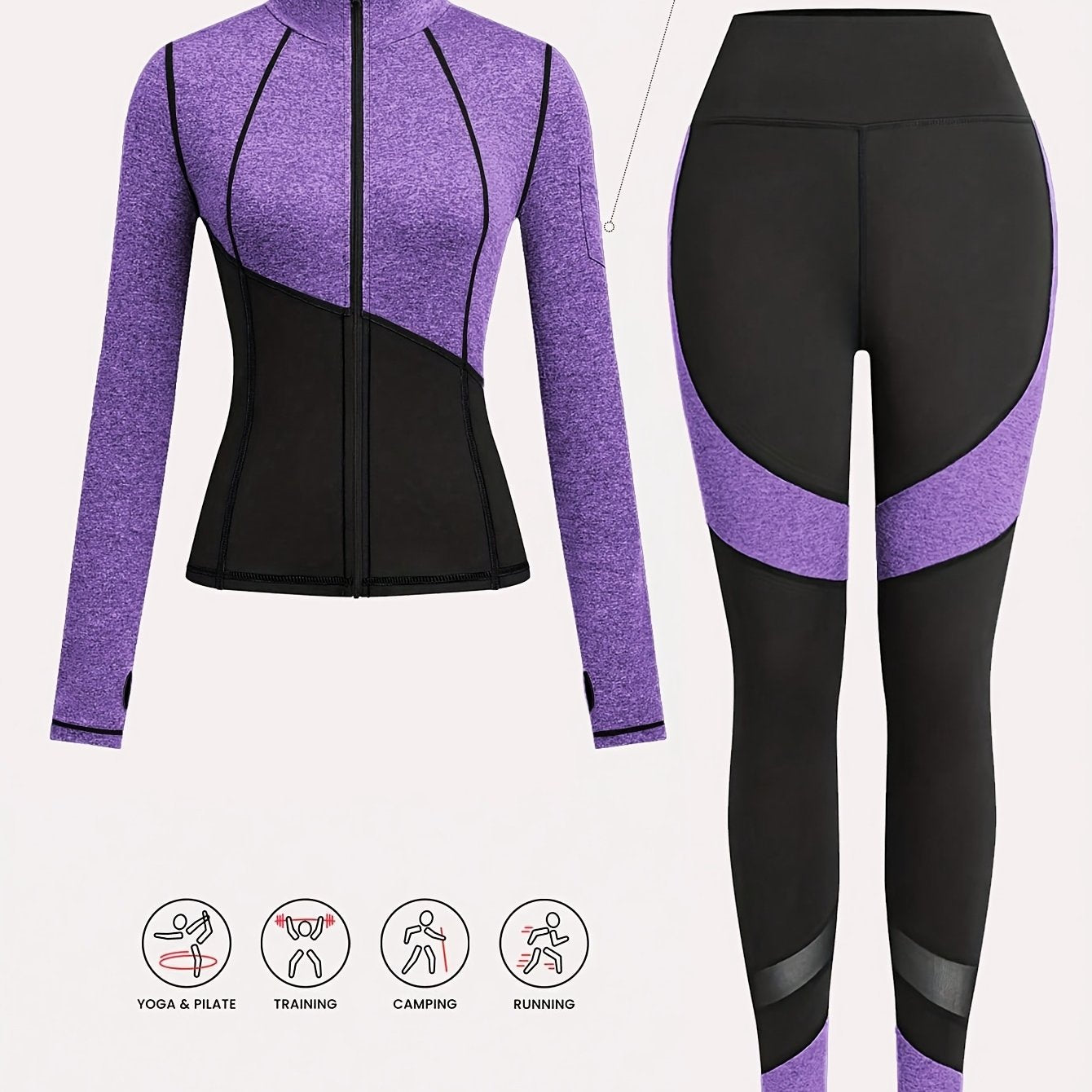 Women'S Two-Tone Running Fitness Leggings & Tank Top Set - Black & Pink, Stretchy Material, Zipper Detail, Perfect for Yoga & Casual Wear, Casual Wear Leggings|Stretchy Fabric Leggings|Zippered Leggings