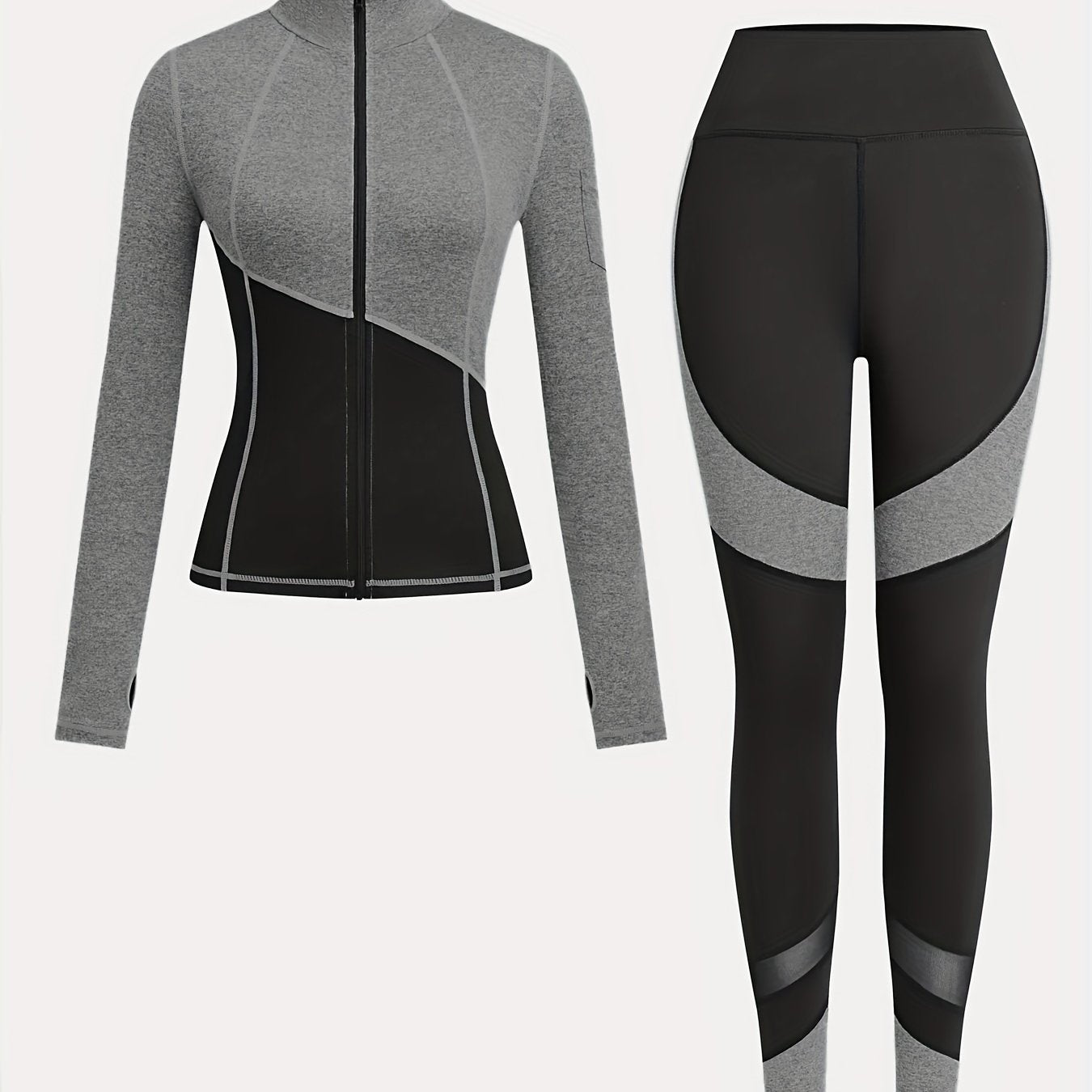 Women'S Two-Tone Running Fitness Leggings & Tank Top Set - Black & Pink, Stretchy Material, Zipper Detail, Perfect for Yoga & Casual Wear, Casual Wear Leggings|Stretchy Fabric Leggings|Zippered Leggings