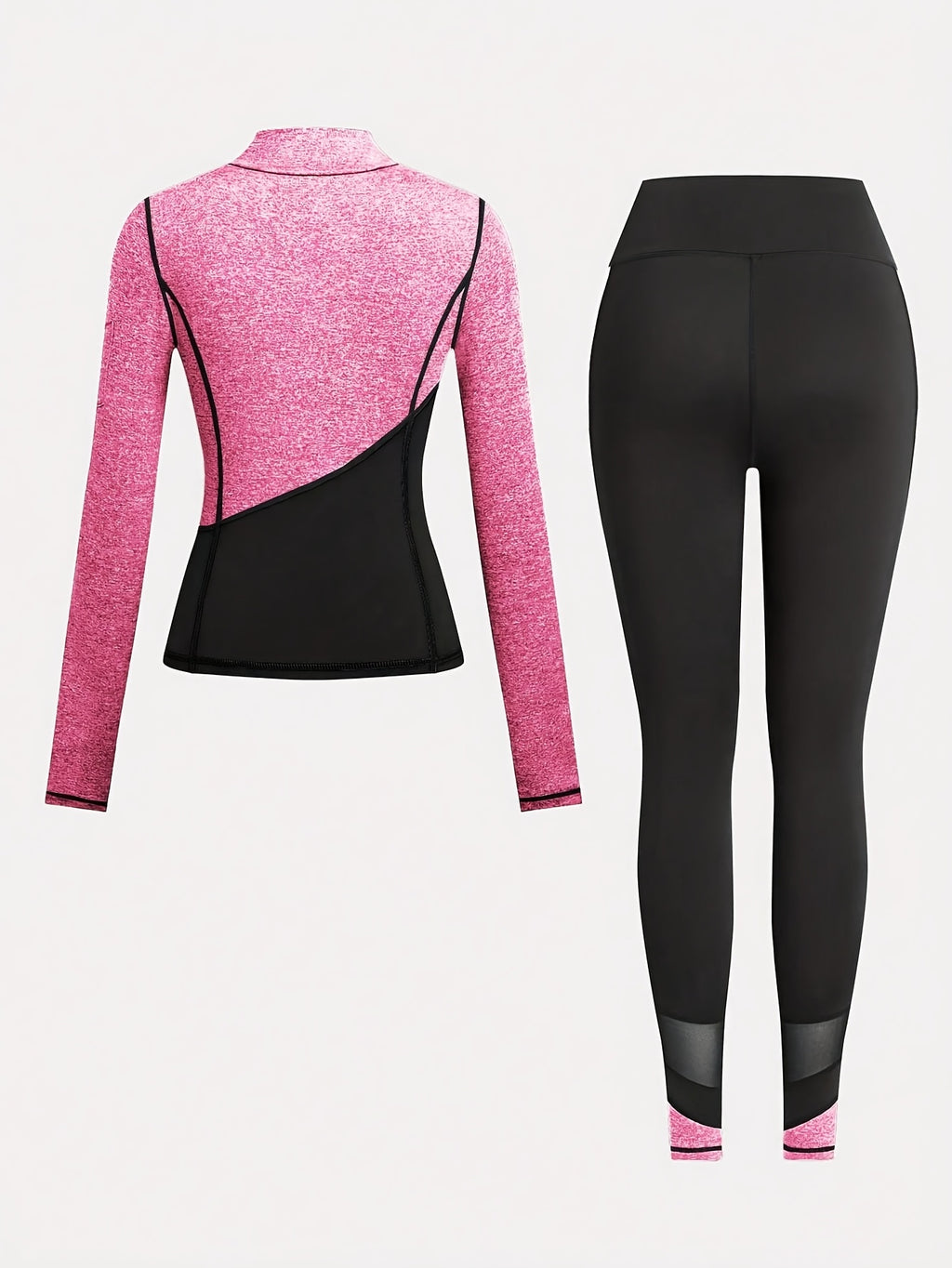 Women'S Two-Tone Running Fitness Leggings & Tank Top Set - Black & Pink, Stretchy Material, Zipper Detail, Perfect for Yoga & Casual Wear, Casual Wear Leggings|Stretchy Fabric Leggings|Zippered Leggings