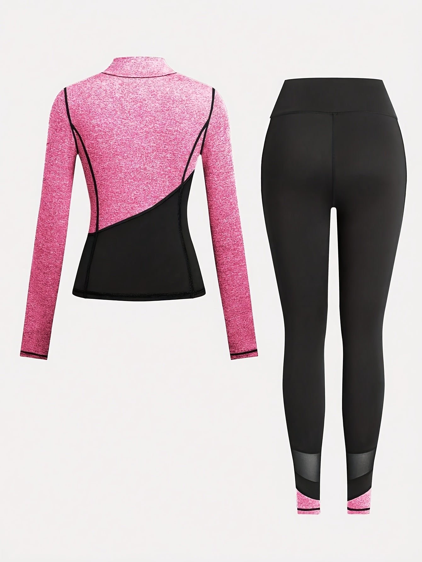 Women'S Two-Tone Running Fitness Leggings & Tank Top Set - Black & Pink, Stretchy Material, Zipper Detail, Perfect for Yoga & Casual Wear, Casual Wear Leggings|Stretchy Fabric Leggings|Zippered Leggings